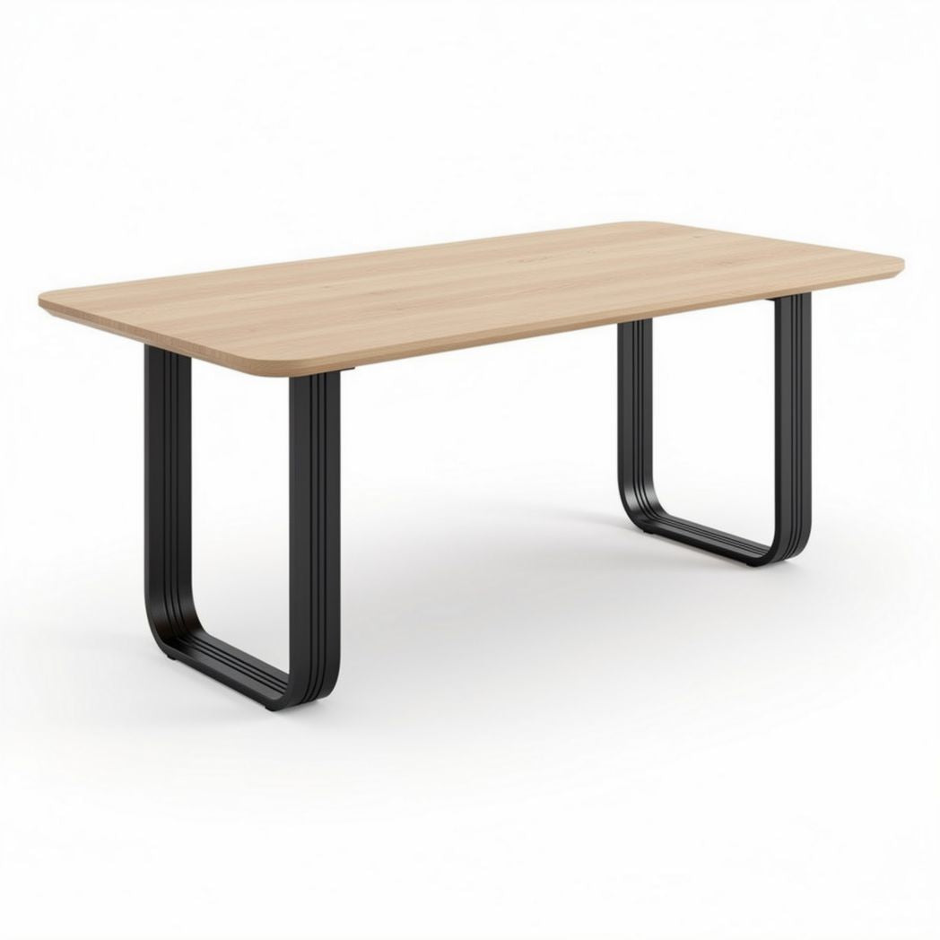 Table rectangulaire en bois clair avec piètement en métal noir 200 x 100 x 75cm