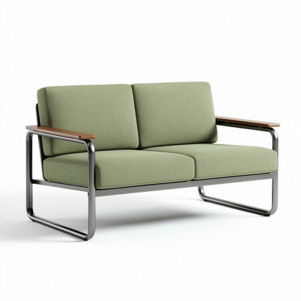 Canapé moderne en tissu vert avec accoudoirs en bois dimensions 180 x 80 x 70cm