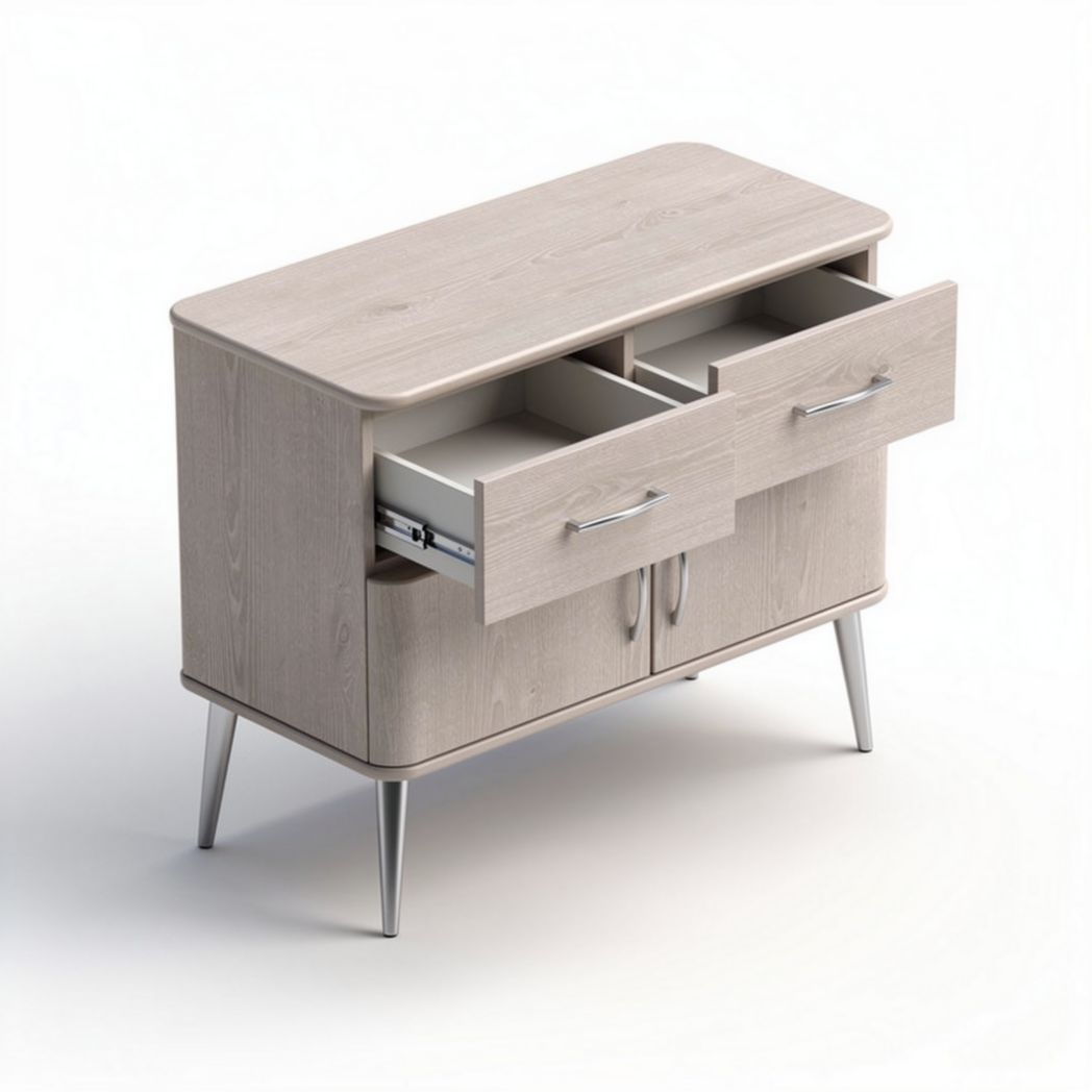 Meuble de rangement en bois clair avec deux tiroirs 90 x 45 x 75cm