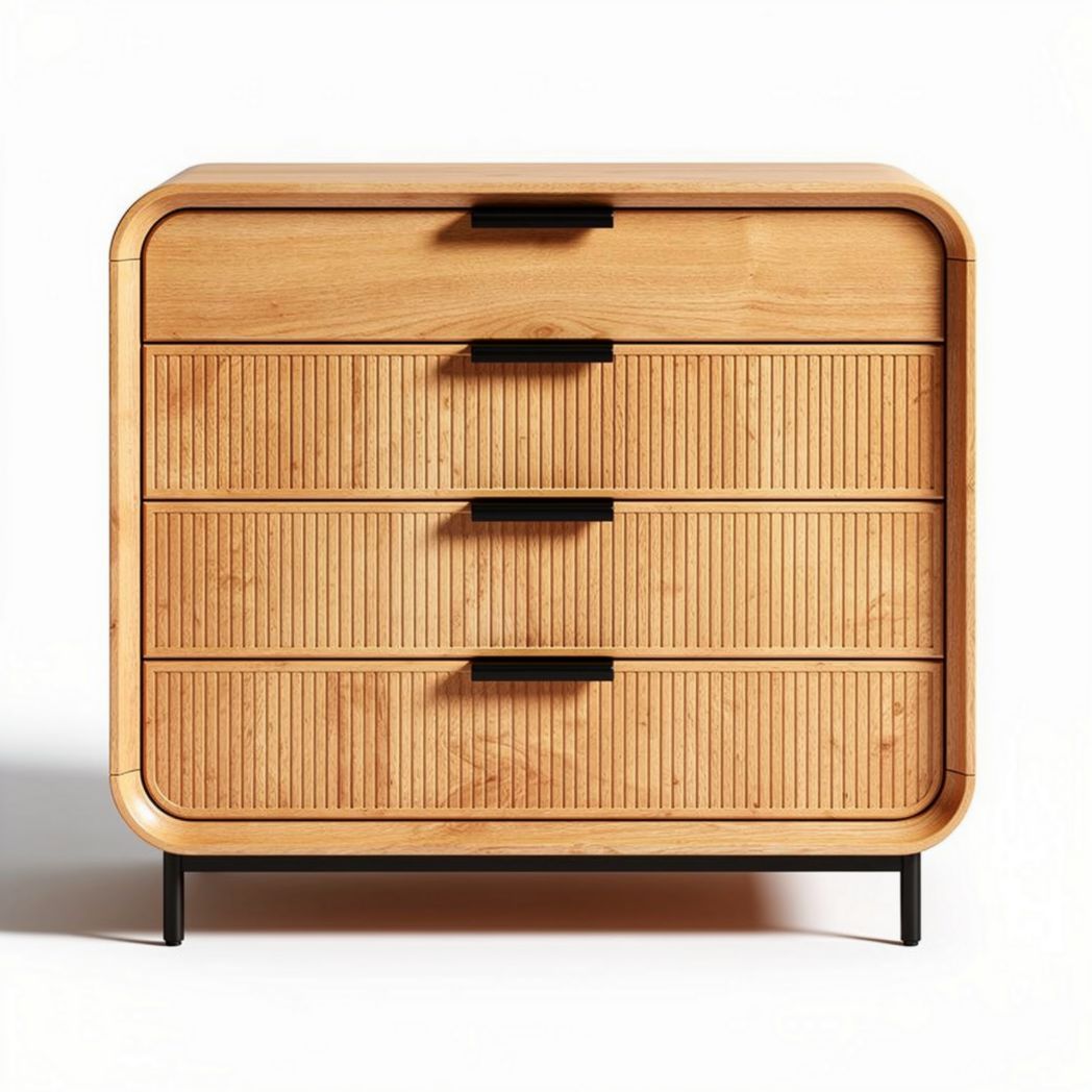Commode en bois clair avec trois tiroirs noir 60 x 40 x 70cm