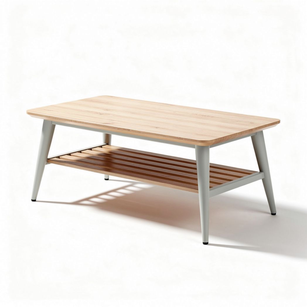 Table basse en bois clair avec étagère en dessous 100 x 50 x 45cm