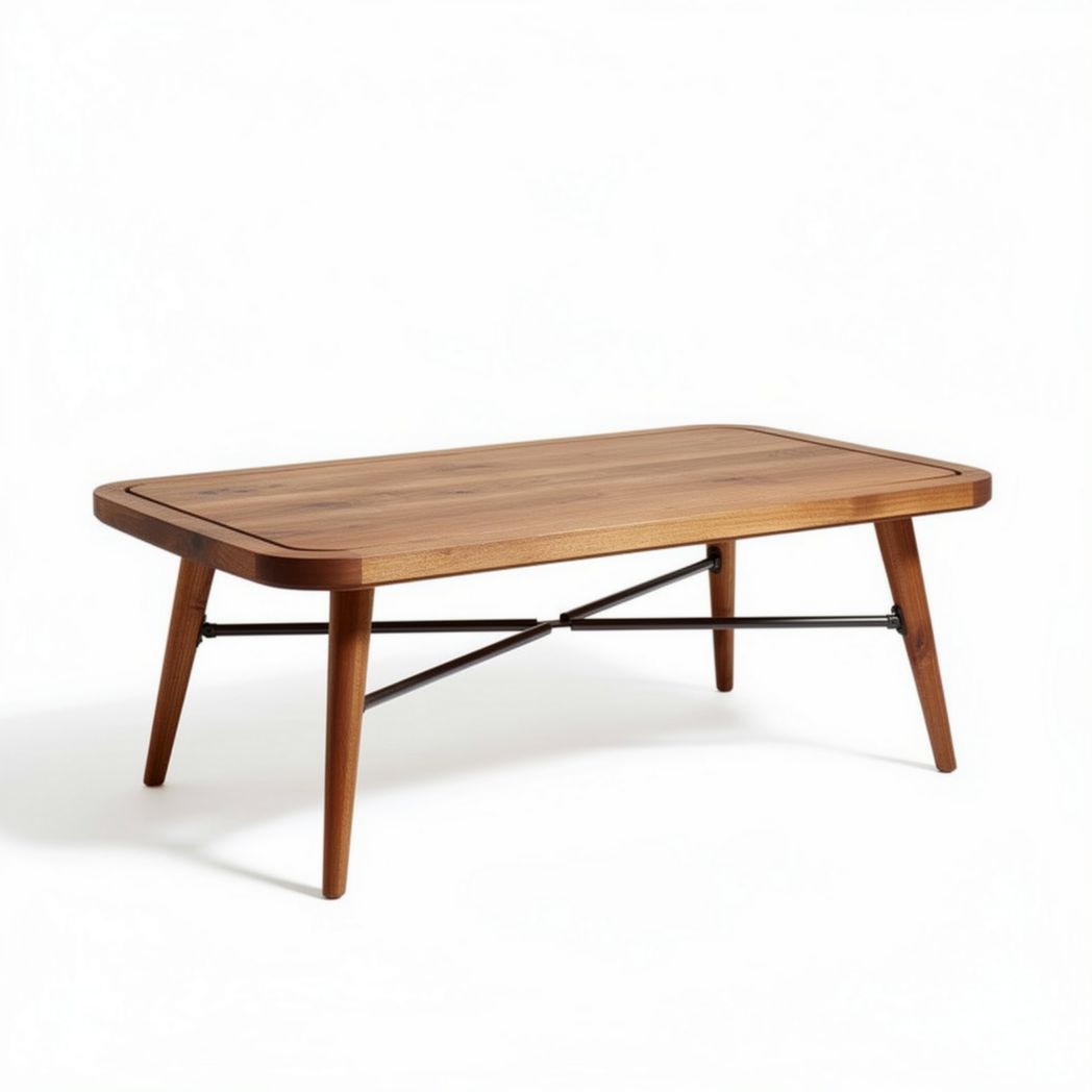 Table basse en bois de hêtre 120 x 60 x 45cm avec pieds en métal noir