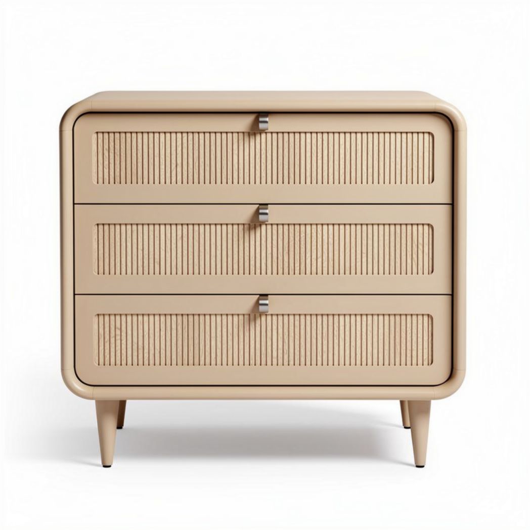 Commode moderne en bois avec trois tiroirs beige 70 x 40 x 70cm