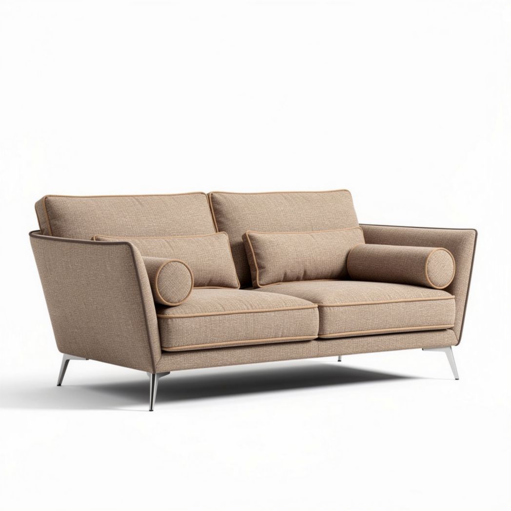 Canapé en tissu beige avec coussins latéraux 200 x 90 x 85cm
