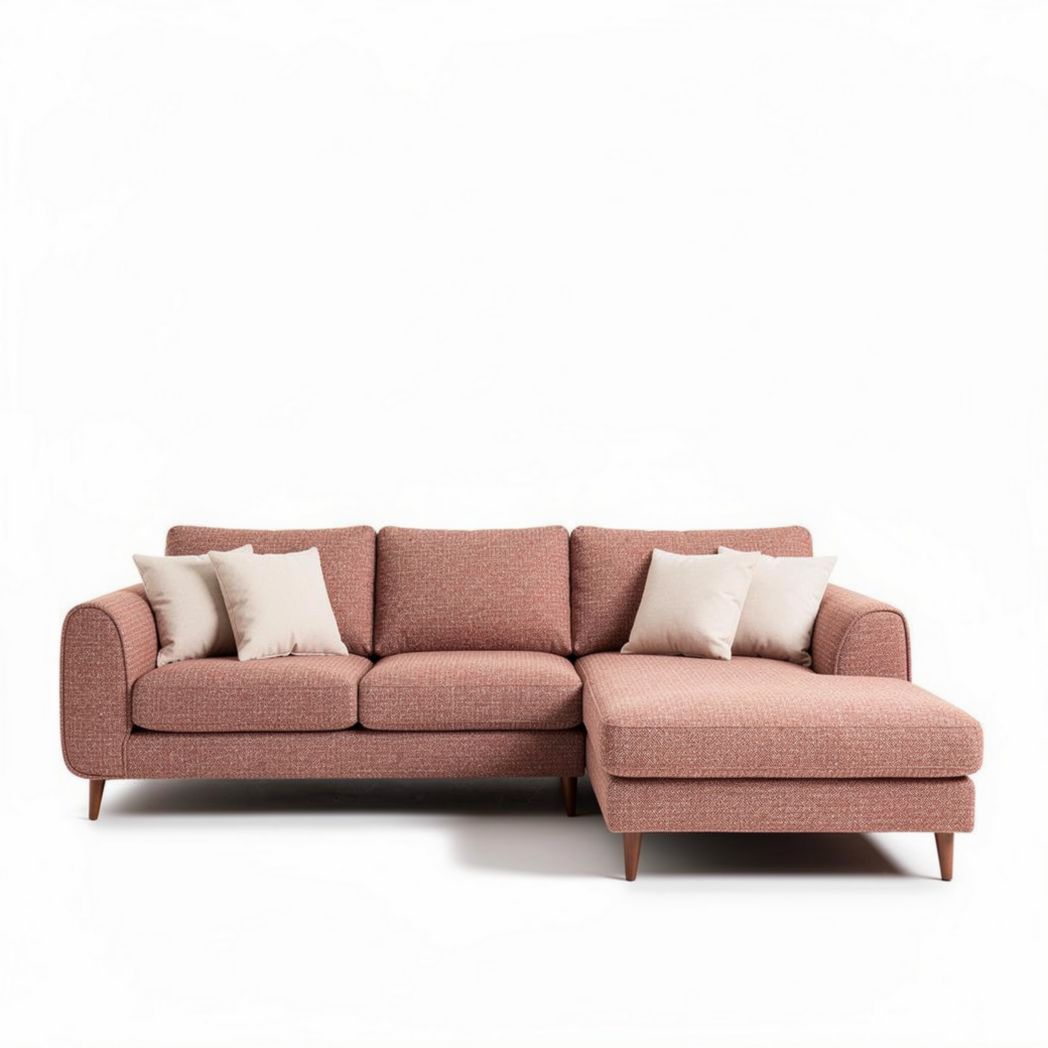Canapé d'angle en tissu rose 230 x 90 x 85 cm avec coussins décoratifs