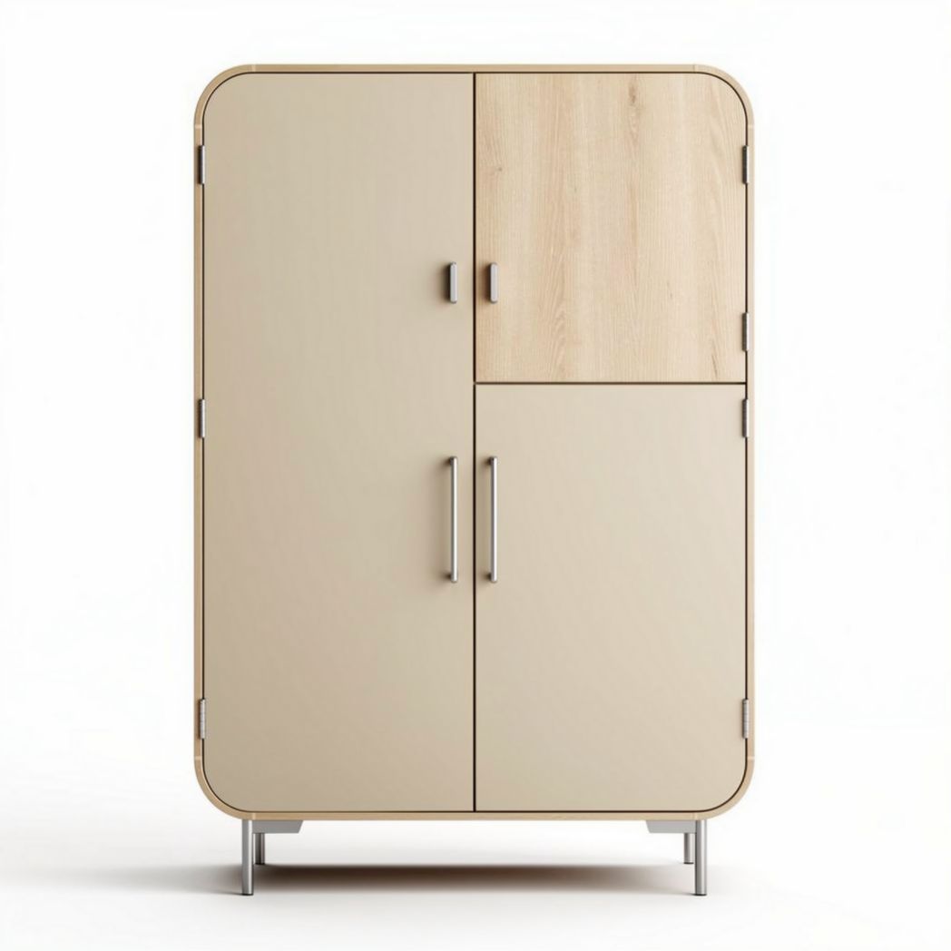 Armoire de rangement en bois et métal beige 80 x 50 x 120cm