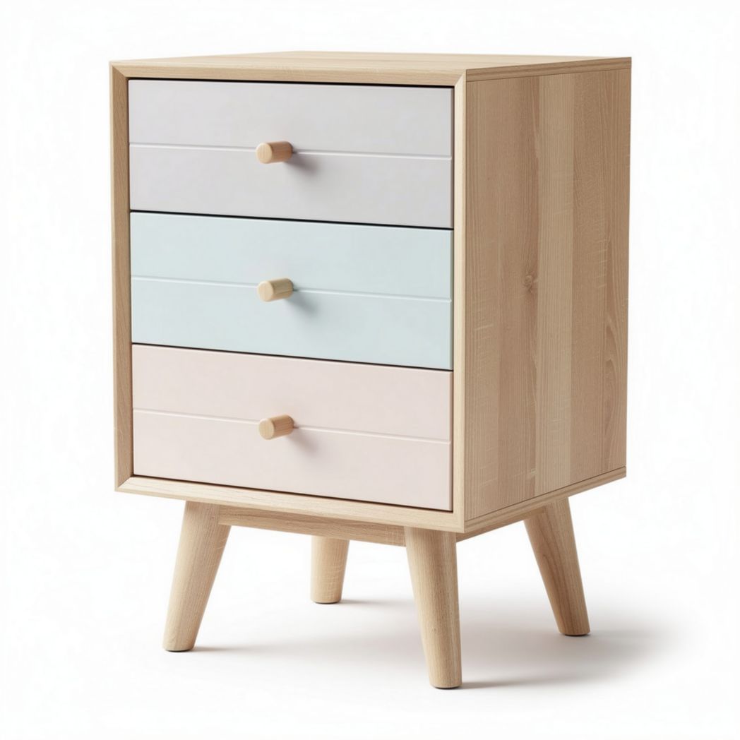 Commode en bois avec trois tiroirs colorés 40 x 40 x 70 cm