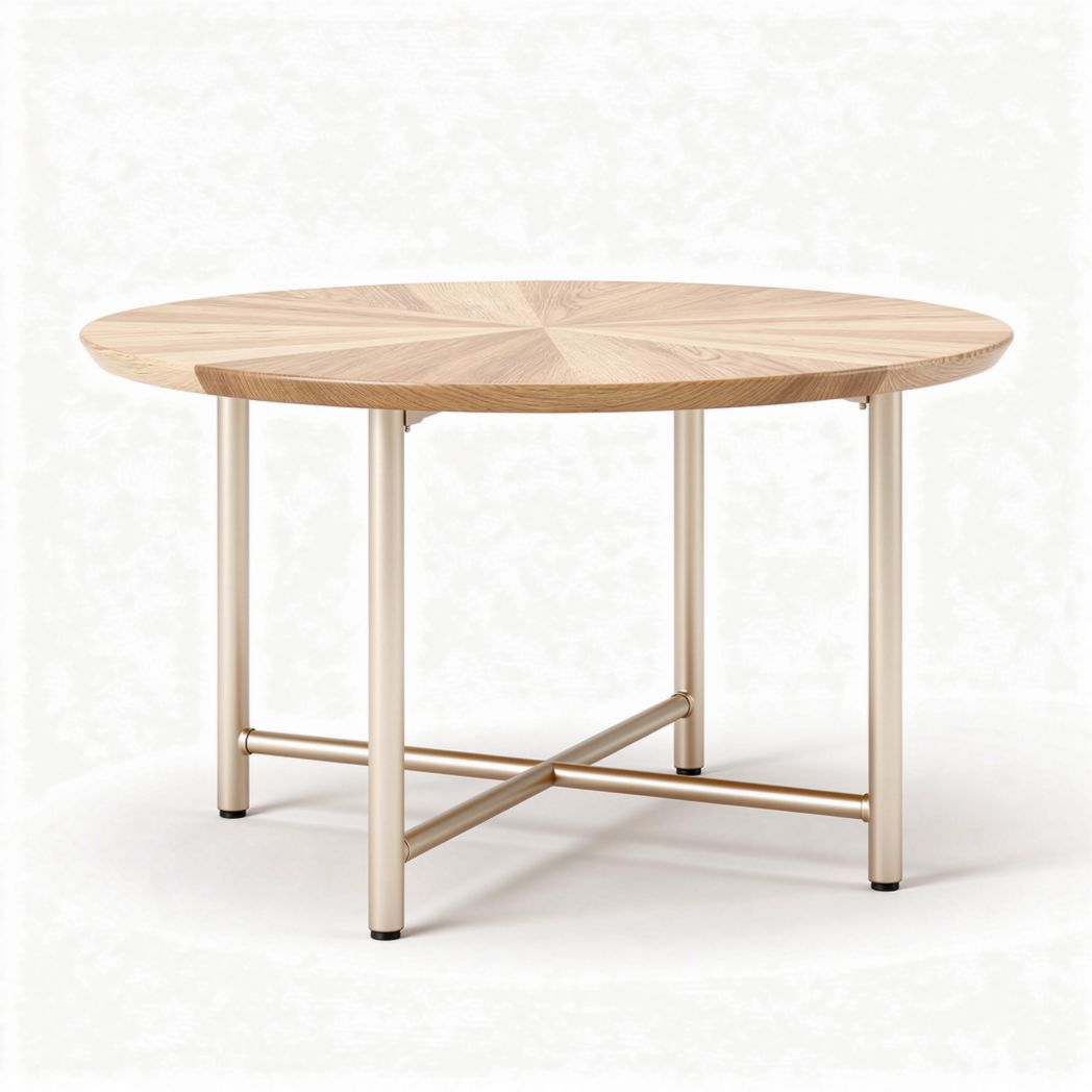 Table ronde en bois naturel avec pieds en métal 70 x 70 x 40cm